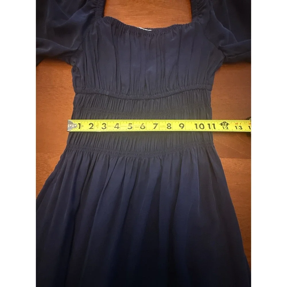 Hill House Home The Jasmine Nap Dress XXS Navy Blue Smocked Midi Long Sleeve NWT - Picture 7 of 13